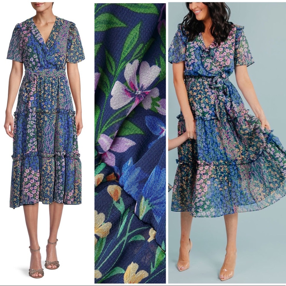Rachel Parcell Chiffon Ruffle Floral Midi Dress XS